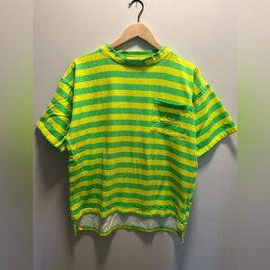 Quiksilver Vintage Green and Yellow Striped Oversized T-Shirt
